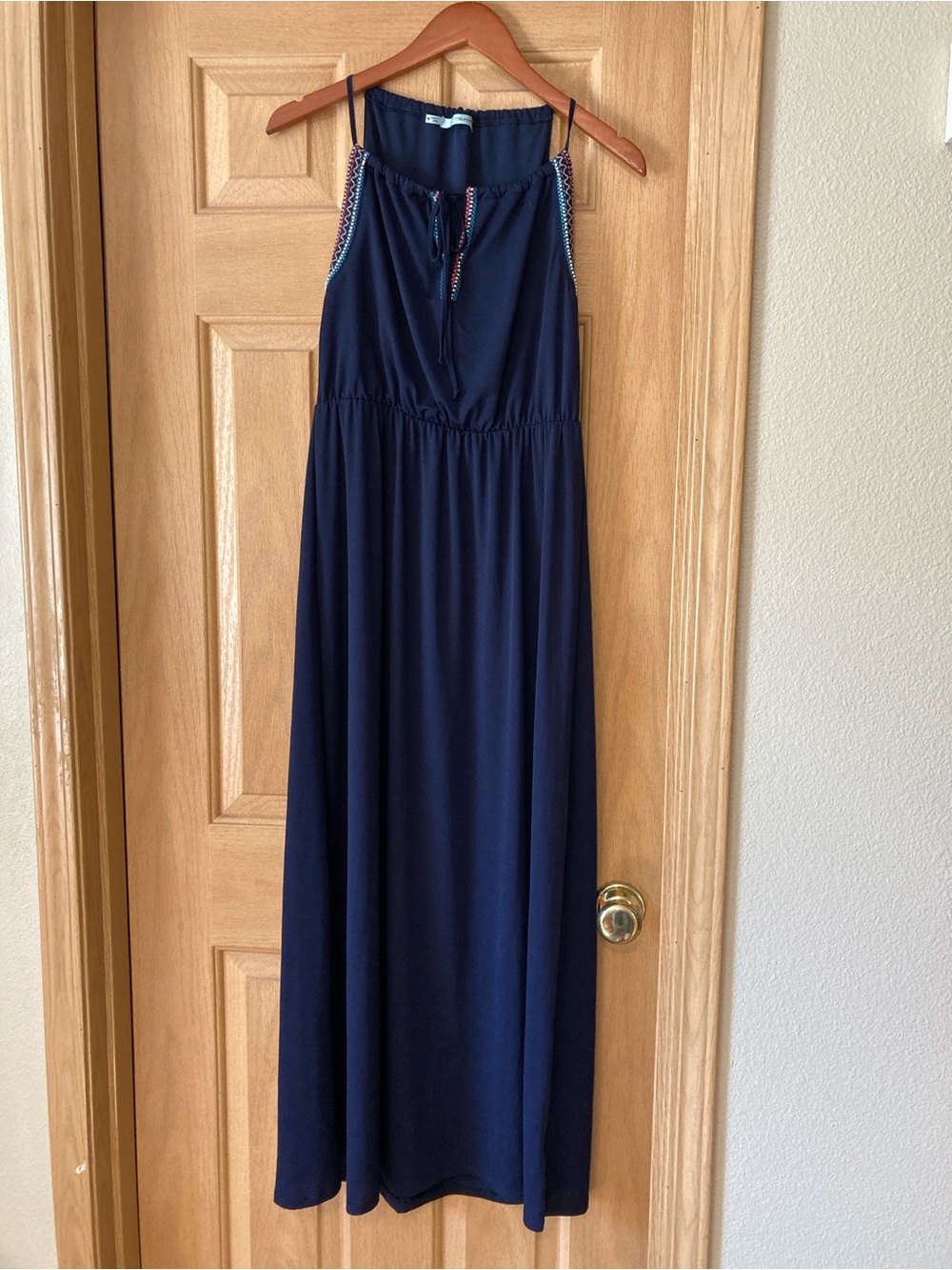 Maurices Navy Maxi Dress with Embroidered Strap Detail